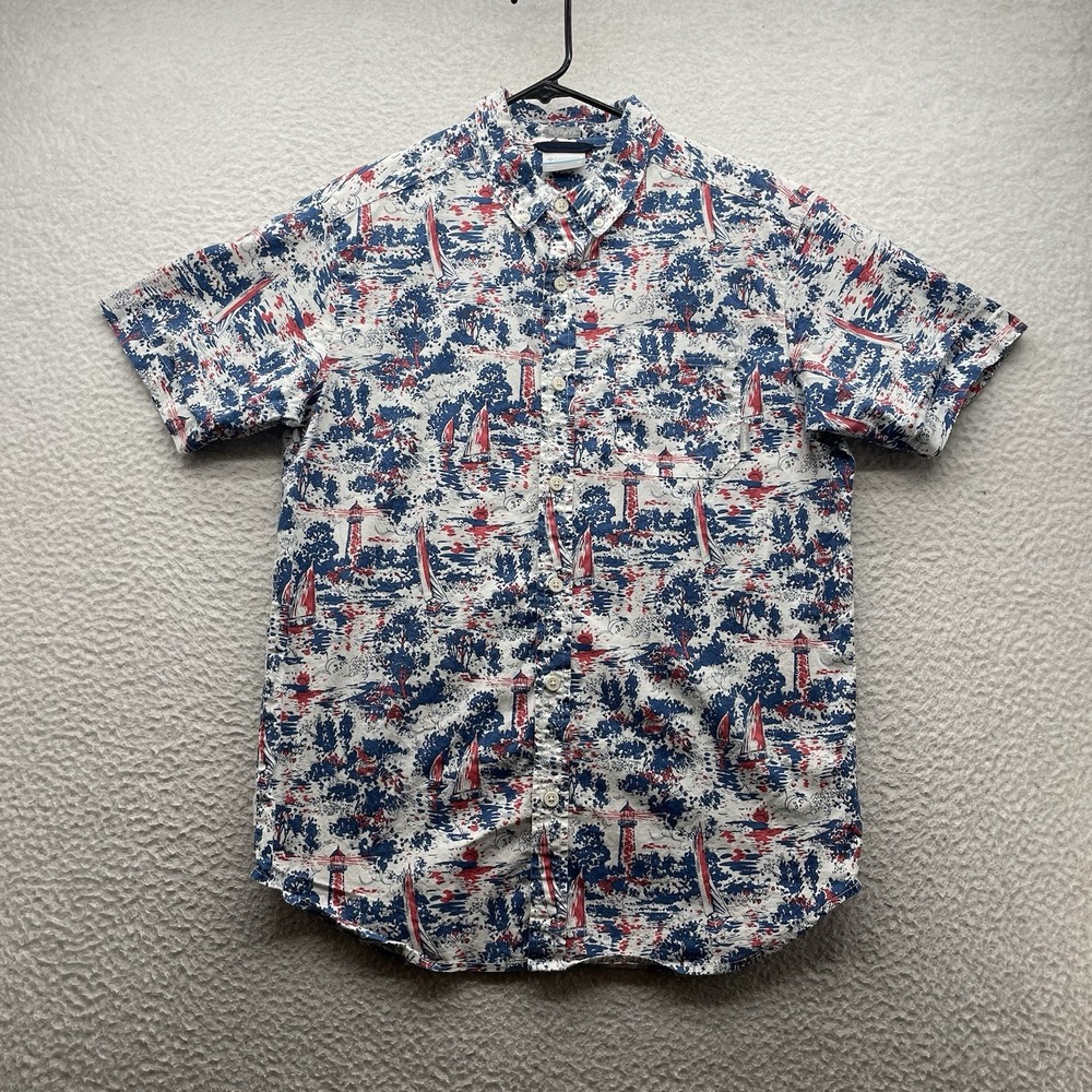 Columbia Rapid Rivers Button Up Shirt Mens Medium M Sailing Abstract AOP Patriot
